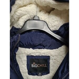 Big Chill Sherpa Fur Lined Quilted Parka Jacket Full Zip Plus Women's 2X  - Navy